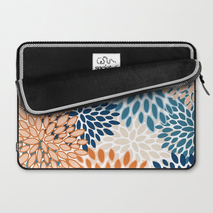 Floral Blooms, Teal, ;Blue, Orange Laptop Sleeve Gallery Image 2