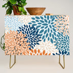 Floral Blooms, Teal, ;Blue, Orange Credenza Gallery Image 1
