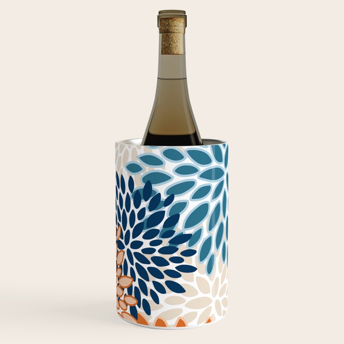Floral Blooms, Teal, ;Blue, Orange Wine Chiller Gallery Image 1