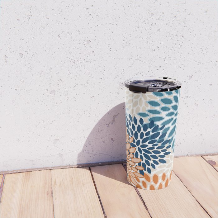 Floral Blooms, Teal, ;Blue, Orange Travel Mug Gallery Image 4