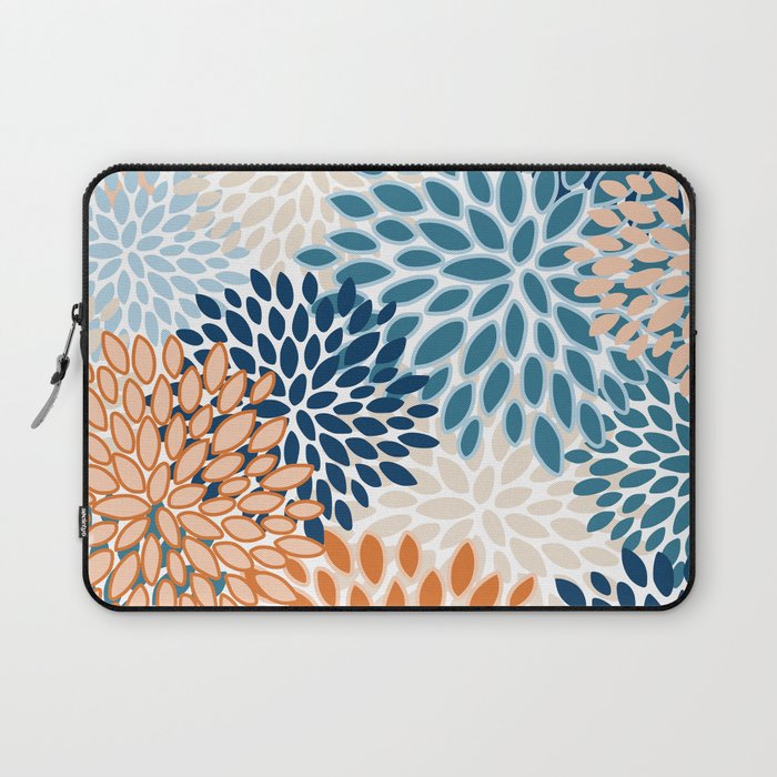 Floral Blooms, Teal, ;Blue, Orange Laptop Sleeve Gallery Image 1
