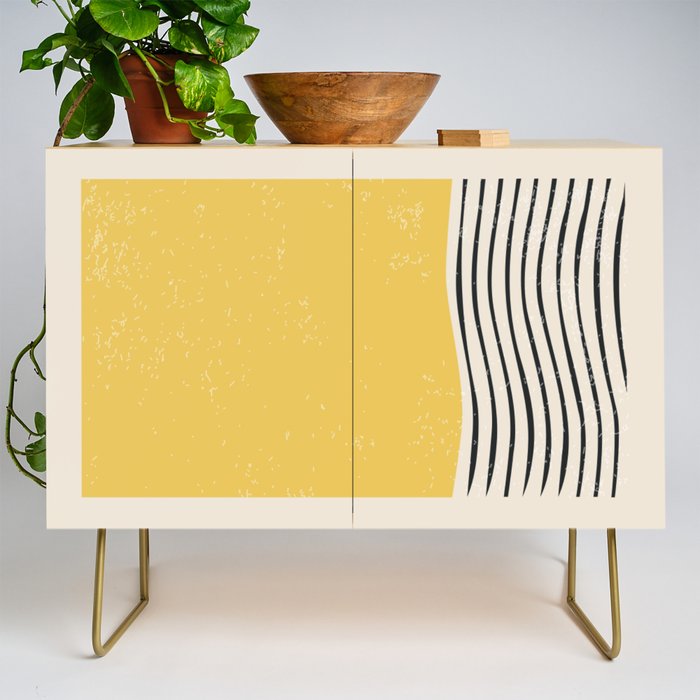 Yellow Sunset Mid Century Modern Minimalist Rothko Inspired Color Field With Lines Geometric Style Credenza Gallery Image 1