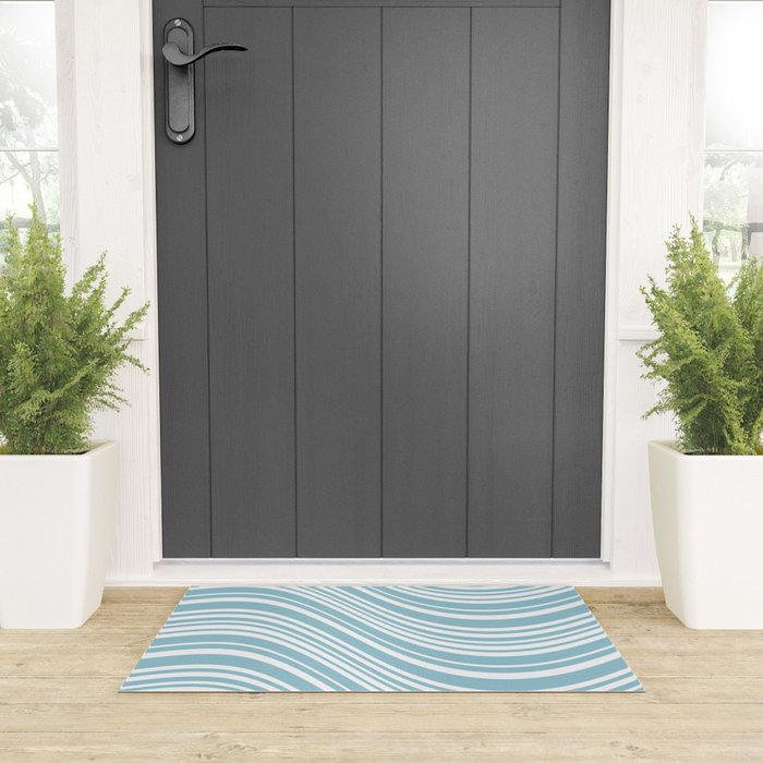 Wavy Stripes XXXV - Sky Blue Welcome Mat Gallery Image 3