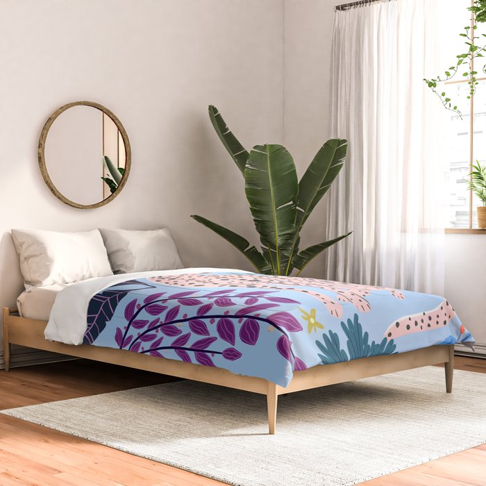 Blush pink Cheetah in jungle florals / jungle cat print /modern art Comforter Gallery Image 2
