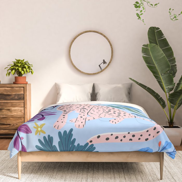 Blush pink Cheetah in jungle florals / jungle cat print /modern art Comforter Gallery Image 3