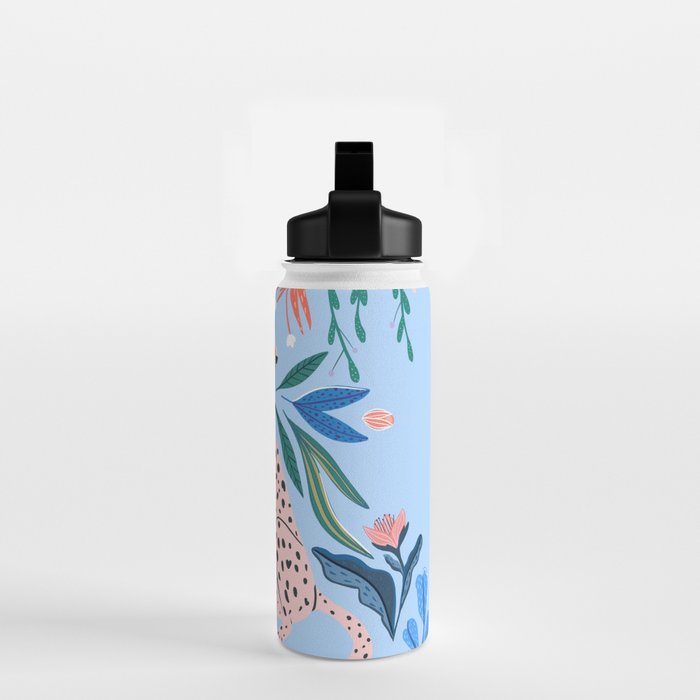 Blush pink Cheetah in jungle florals / jungle cat print /modern art Water Bottle Gallery Image 2