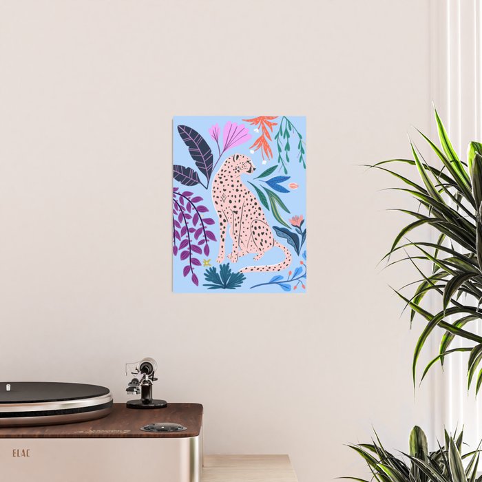Blush pink Cheetah in jungle florals / jungle cat print /modern art Poster Gallery Image 2