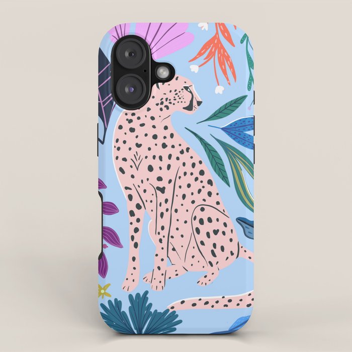 Blush pink Cheetah in jungle florals / jungle cat print /modern art iPhone Case Gallery Image 1