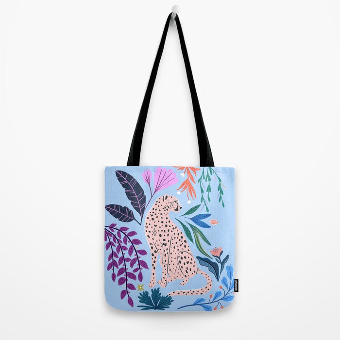 Blush pink Cheetah in jungle florals / jungle cat print /modern art Tote Bag Gallery Image 2
