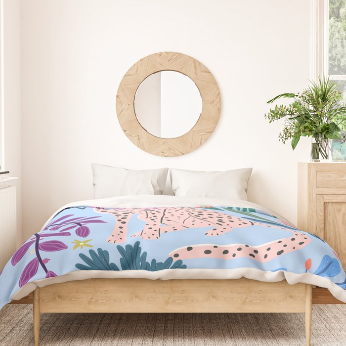 Blush pink Cheetah in jungle florals / jungle cat print /modern art Duvet Cover Gallery Image 3