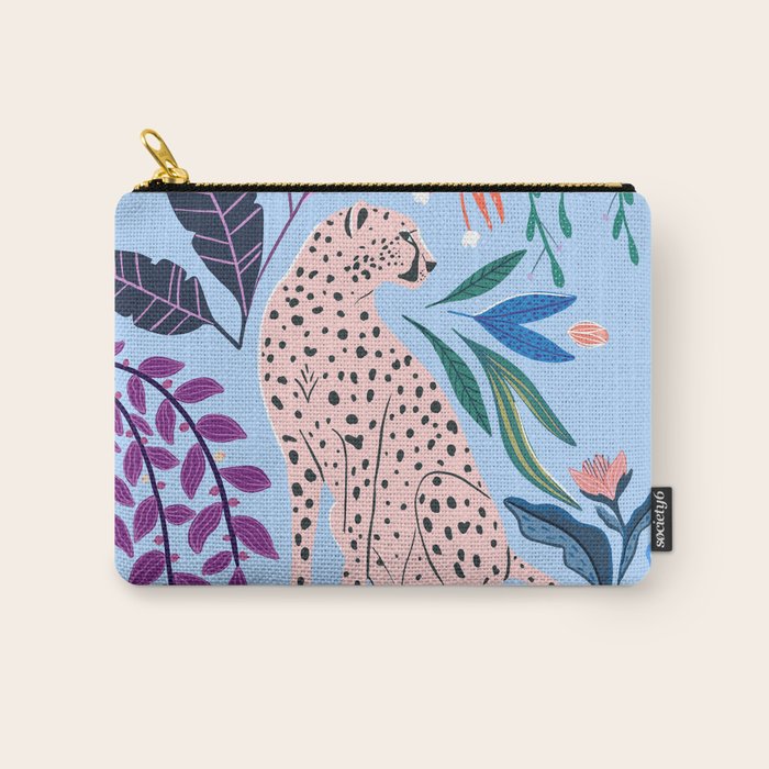 Blush pink Cheetah in jungle florals / jungle cat print /modern art Carry All Pouch Gallery Image 1