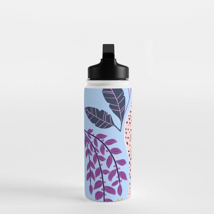 Blush pink Cheetah in jungle florals / jungle cat print /modern art Water Bottle Gallery Image 3