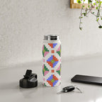 Festive Quilted Starburst Pattern - Vibrant Holiday Design Water Bottle Gallery Image 4