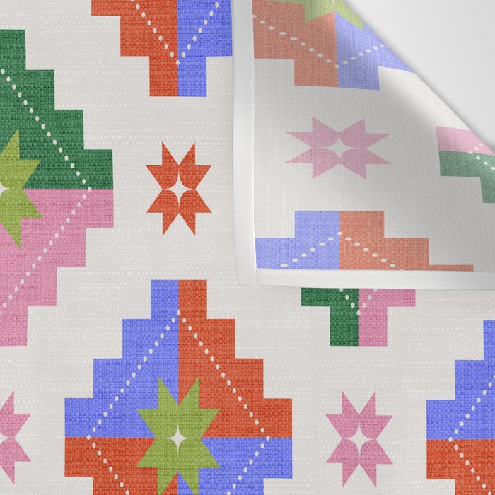 Festive Quilted Starburst Pattern - Vibrant Holiday Design Wall Tapestry Gallery Image 3