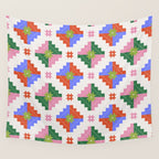 Festive Quilted Starburst Pattern - Vibrant Holiday Design Wall Tapestry Gallery Image 4