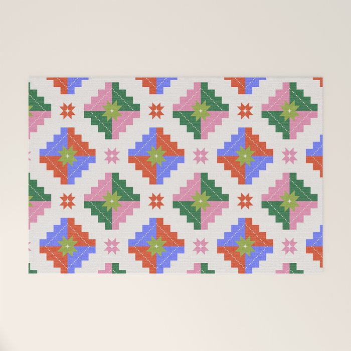 Festive Quilted Starburst Pattern - Vibrant Holiday Design Welcome Mat Gallery Image 1