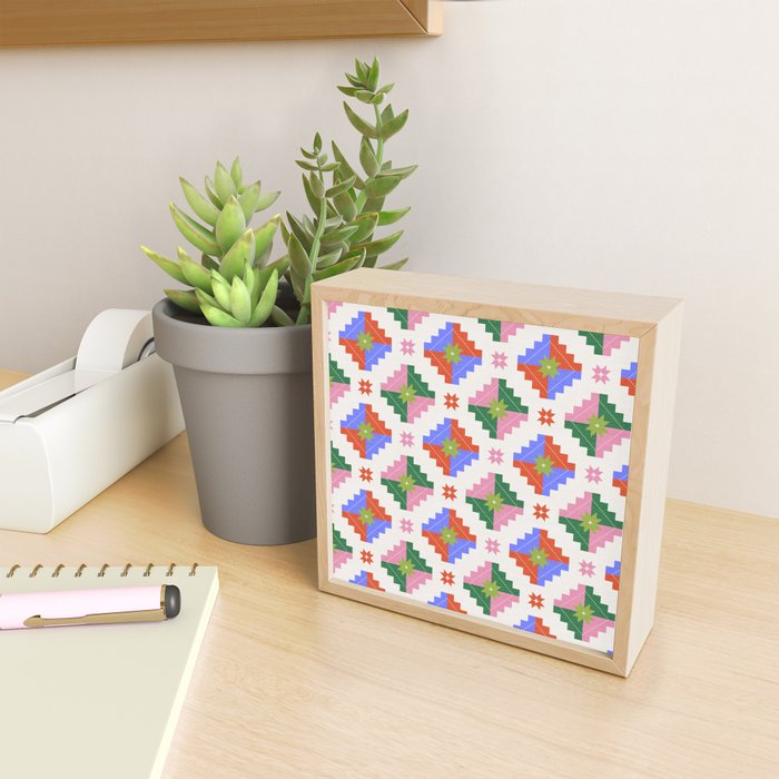 Festive Quilted Starburst Pattern - Vibrant Holiday Design Mini Art Print Gallery Image 2