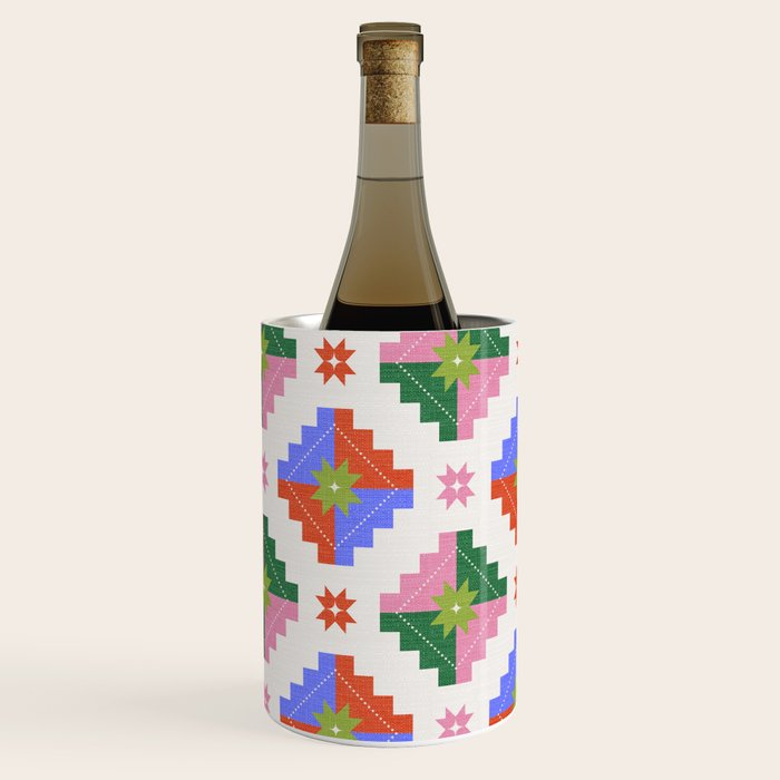 Festive Quilted Starburst Pattern - Vibrant Holiday Design Wine Chiller Gallery Image 1