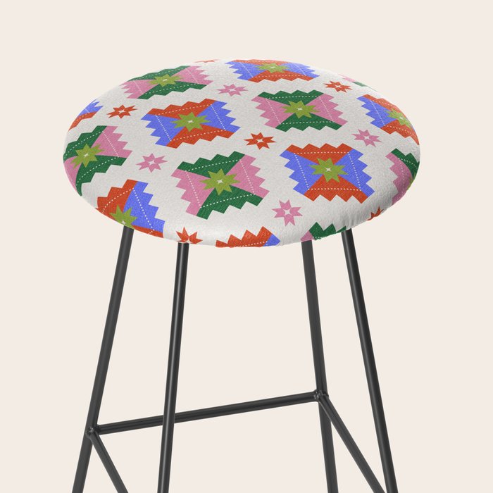 Festive Quilted Starburst Pattern - Vibrant Holiday Design Stool Gallery Image 2
