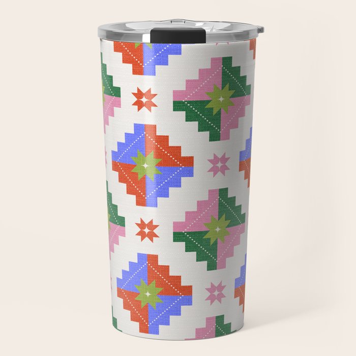 Festive Quilted Starburst Pattern - Vibrant Holiday Design Travel Mug Gallery Image 1