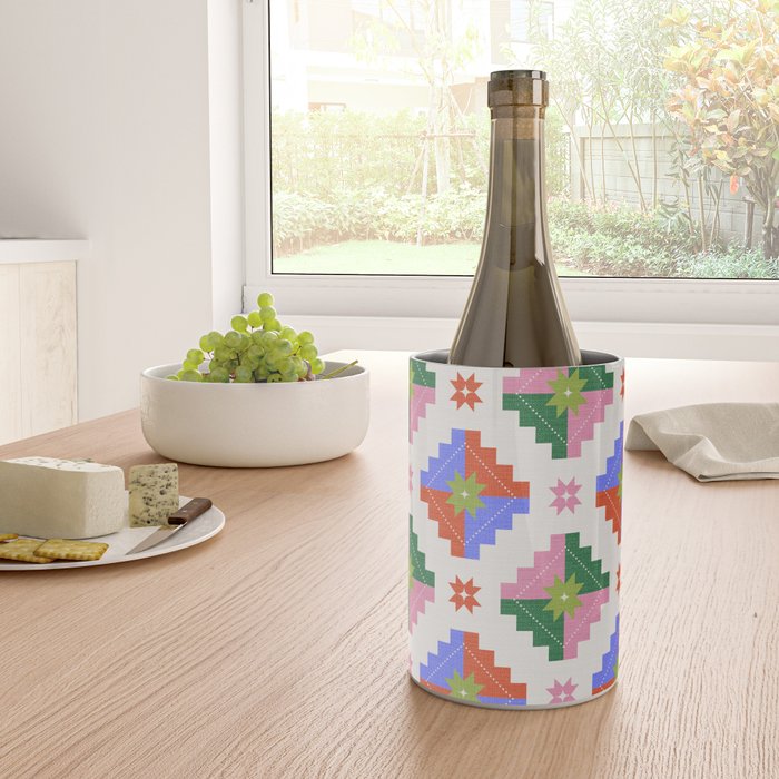Festive Quilted Starburst Pattern - Vibrant Holiday Design Wine Chiller Gallery Image 4