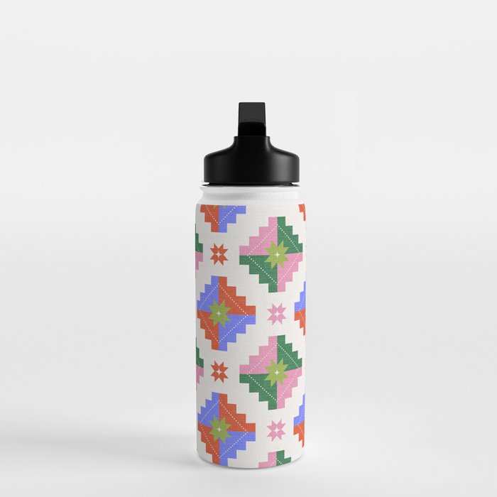 Festive Quilted Starburst Pattern - Vibrant Holiday Design Water Bottle Gallery Image 3