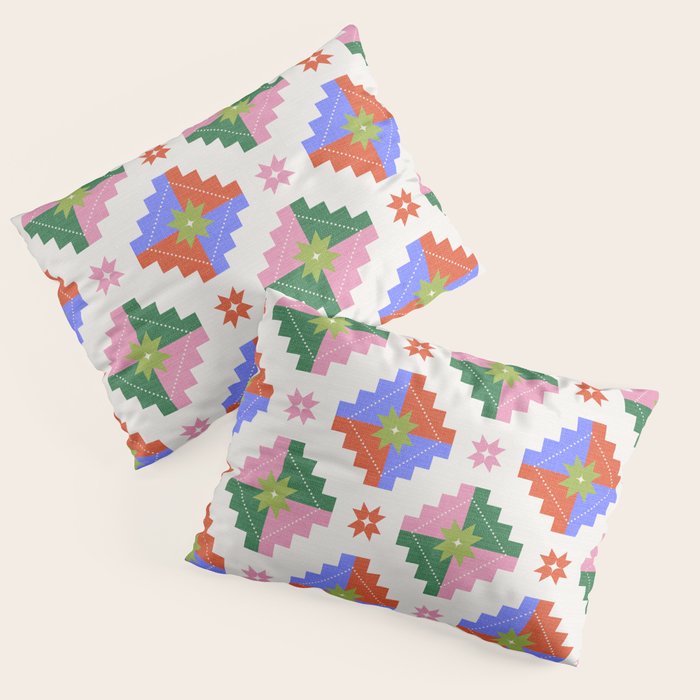 Festive Quilted Starburst Pattern - Vibrant Holiday Design Pillow Sham Gallery Image 3