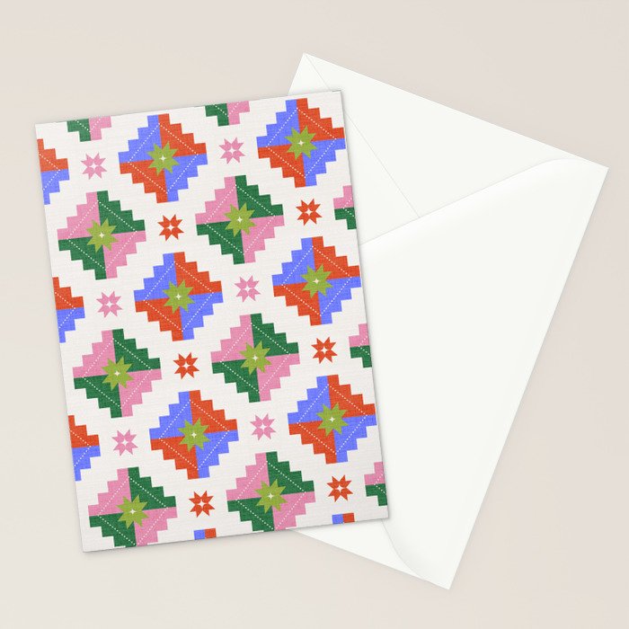 Festive Quilted Starburst Pattern - Vibrant Holiday Design Stationery Card Gallery Image 2