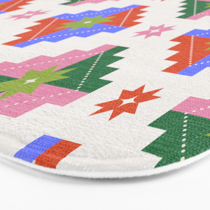 Festive Quilted Starburst Pattern - Vibrant Holiday Design Bath Mat Gallery Image 3