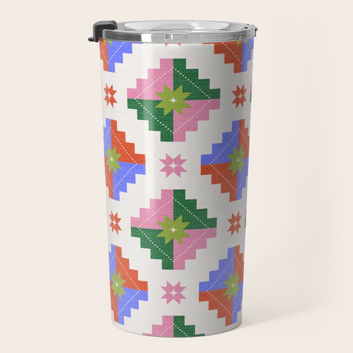 Festive Quilted Starburst Pattern - Vibrant Holiday Design Travel Mug Gallery Image 3
