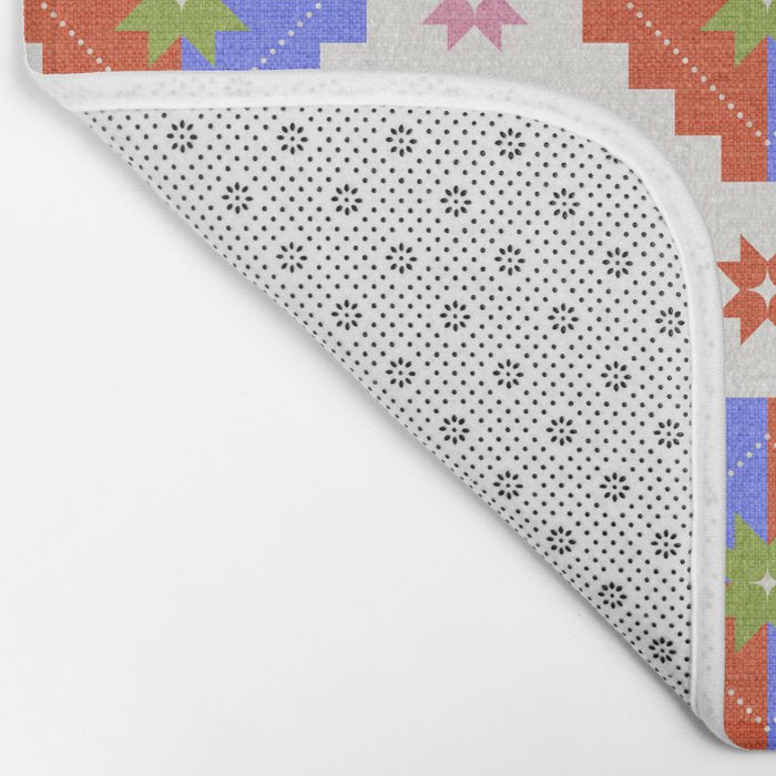 Festive Quilted Starburst Pattern - Vibrant Holiday Design Bath Mat Gallery Image 2