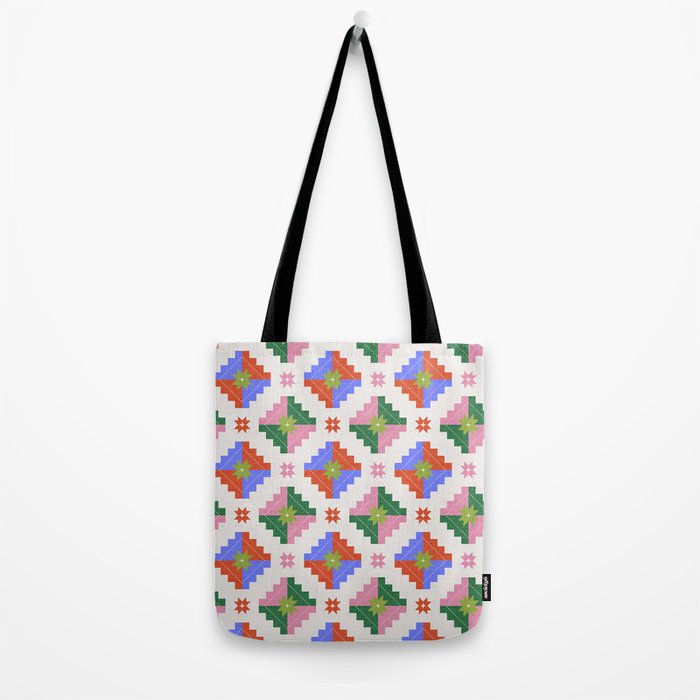 Festive Quilted Starburst Pattern - Vibrant Holiday Design Tote Bag Gallery Image 2