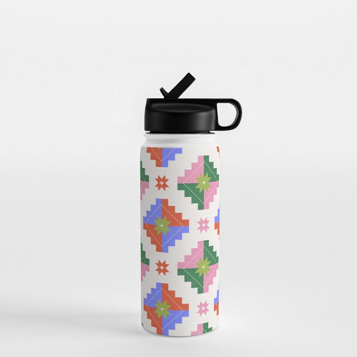 Festive Quilted Starburst Pattern - Vibrant Holiday Design Water Bottle Gallery Image 1