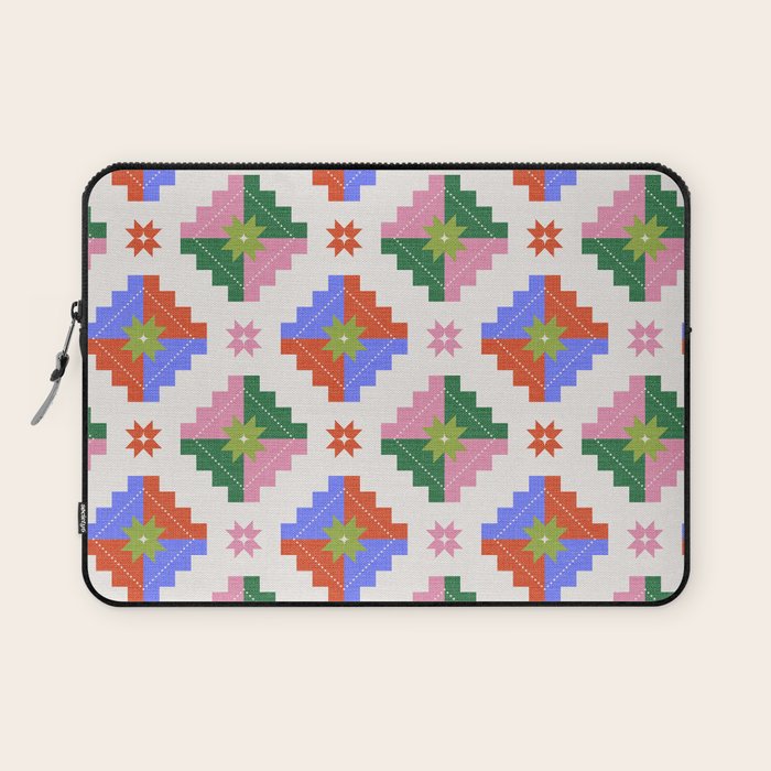 Festive Quilted Starburst Pattern - Vibrant Holiday Design Laptop Sleeve Gallery Image 1