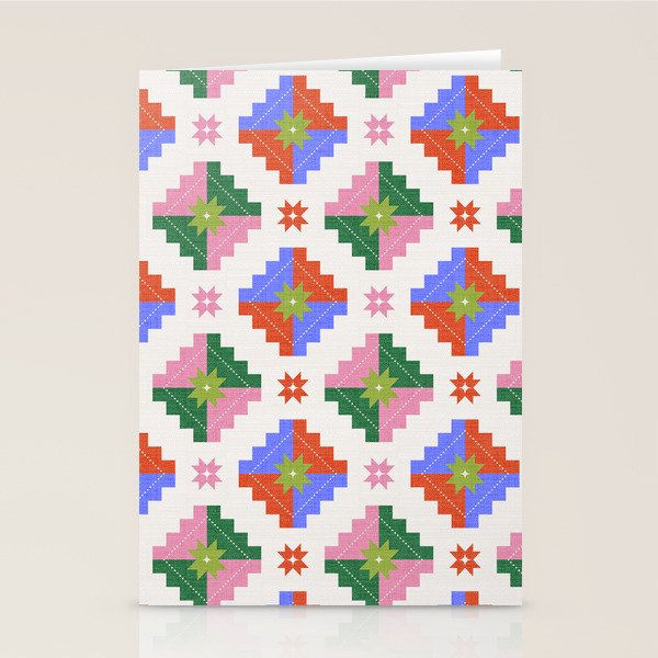 Festive Quilted Starburst Pattern - Vibrant Holiday Design Stationery Card Gallery Image 2