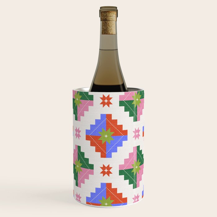 Festive Quilted Starburst Pattern - Vibrant Holiday Design Wine Chiller Gallery Image 3