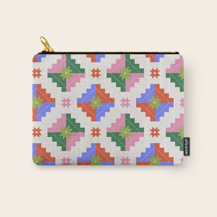 Festive Quilted Starburst Pattern - Vibrant Holiday Design Carry All Pouch Gallery Image 1