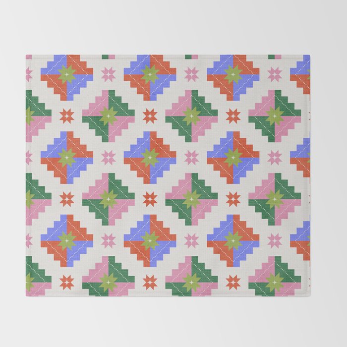Festive Quilted Starburst Pattern - Vibrant Holiday Design Throw Blanket Gallery Image 2