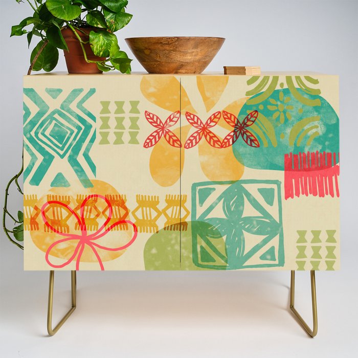 Modern 50s Tiki Party Throwback pattern Beige Credenza Gallery Image 1