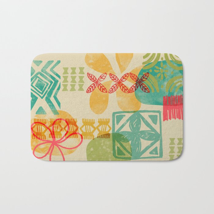 Modern 50s Tiki Party Throwback pattern Beige Bath Mat Gallery Image 1