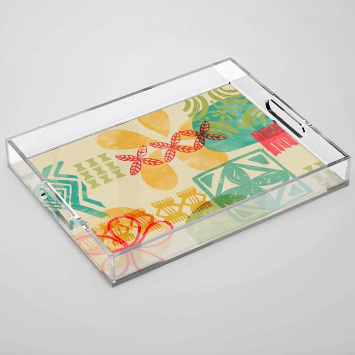 Modern 50s Tiki Party Throwback pattern Beige Acrylic Tray Gallery Image 1