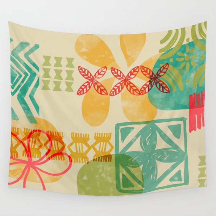 Modern 50s Tiki Party Throwback pattern Beige Wall Tapestry Gallery Image 4