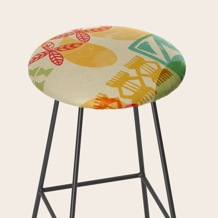 Modern 50s Tiki Party Throwback pattern Beige Stool Gallery Image 2