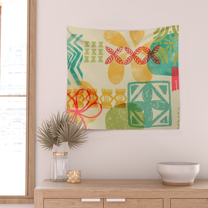 Modern 50s Tiki Party Throwback pattern Beige Wall Tapestry Gallery Image 2