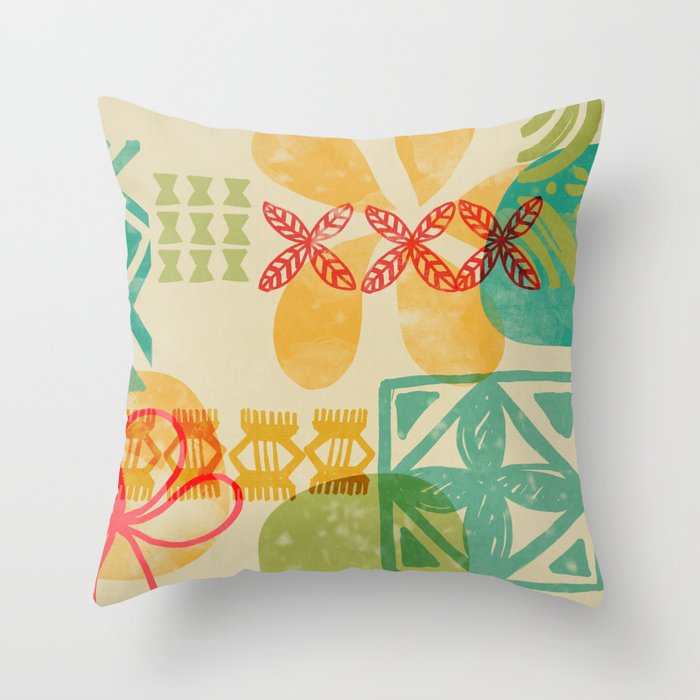 Modern 50s Tiki Party Throwback pattern Beige Throw Pillow Gallery Image 1