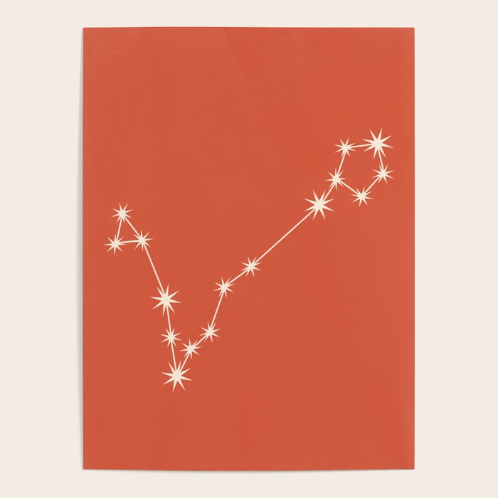 Pisces Zodiac Star Constellation Line Art Coral Red Poster Gallery Image 1