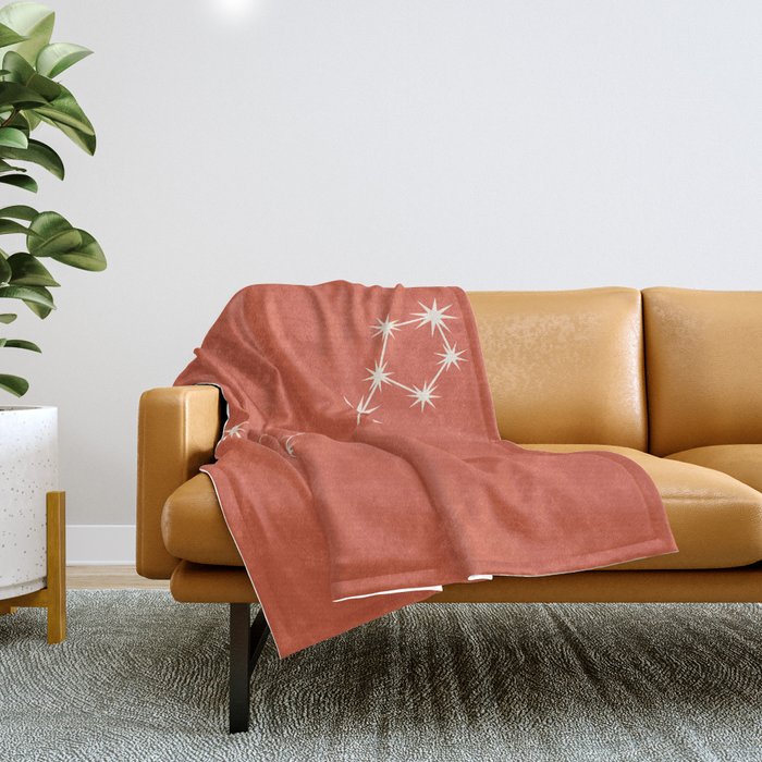 Pisces Zodiac Star Constellation Line Art Coral Red Throw Blanket Gallery Image 1