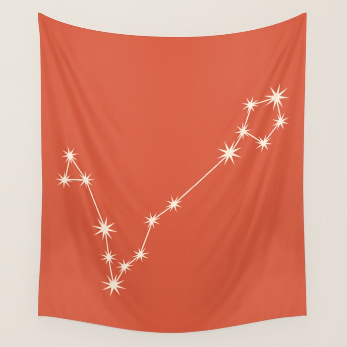 Pisces Zodiac Star Constellation Line Art Coral Red Wall Tapestry Gallery Image 4