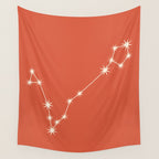 Pisces Zodiac Star Constellation Line Art Coral Red Wall Tapestry Gallery Image 4