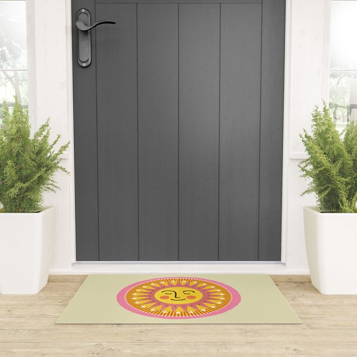 Smiling Sleeping Sun Face Welcome Mat Gallery Image 3